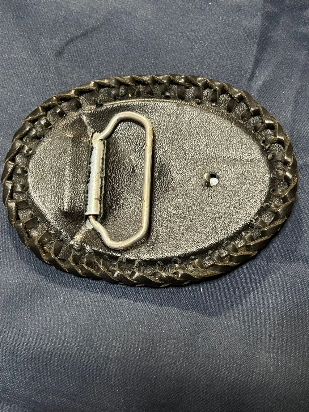 Vintage Two-Tone Brown Leather Western Belt Buckle with Black Braid